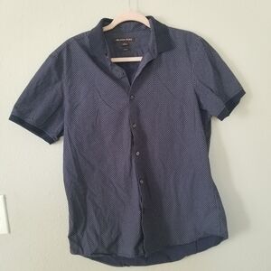 Michael Kors Slim-Fit Navy Polka-dot Button-Up Cotton Shirt size M